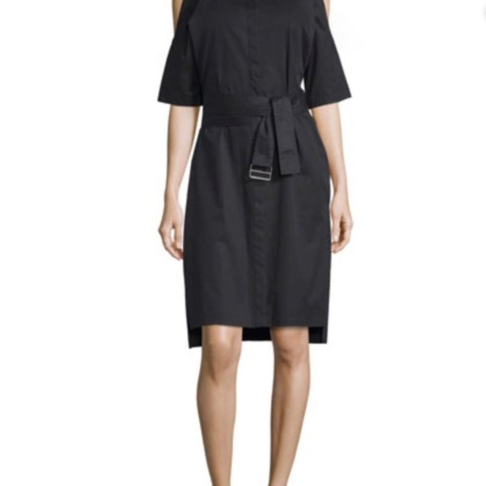 DKNY Black Cold Shoulder Cotton Shirt Dress With Belt, Size L - Picture 6 of 16